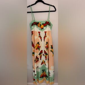 NWT Caroline Constas Fruit Print Linen Blend Maxi Dress Size Small